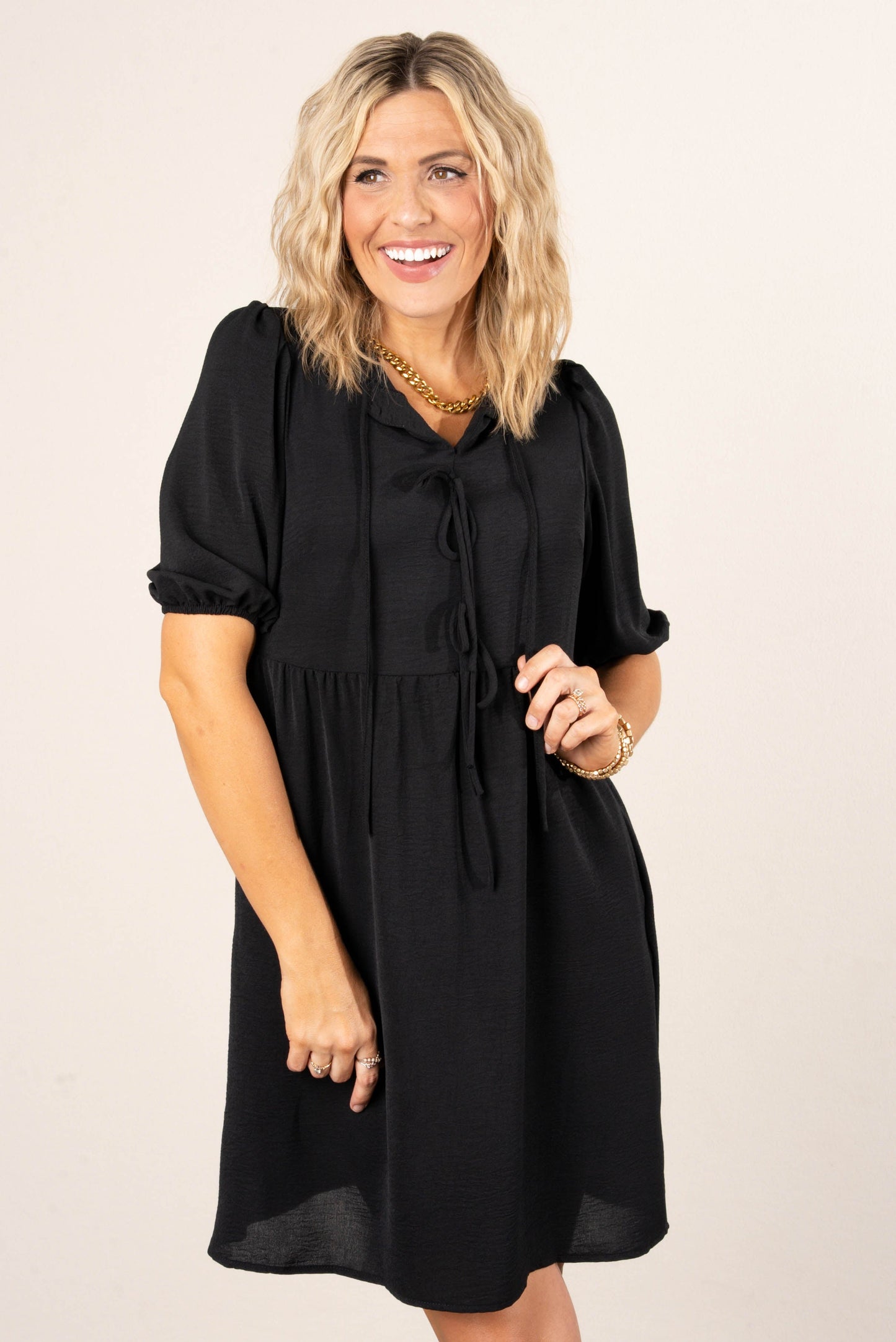 Crinkled Bow Front Babydoll Dress