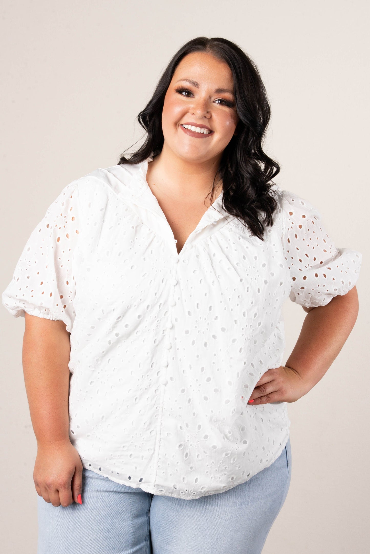 Georgia Mae Eyelet Bubble Sleeve Blouse