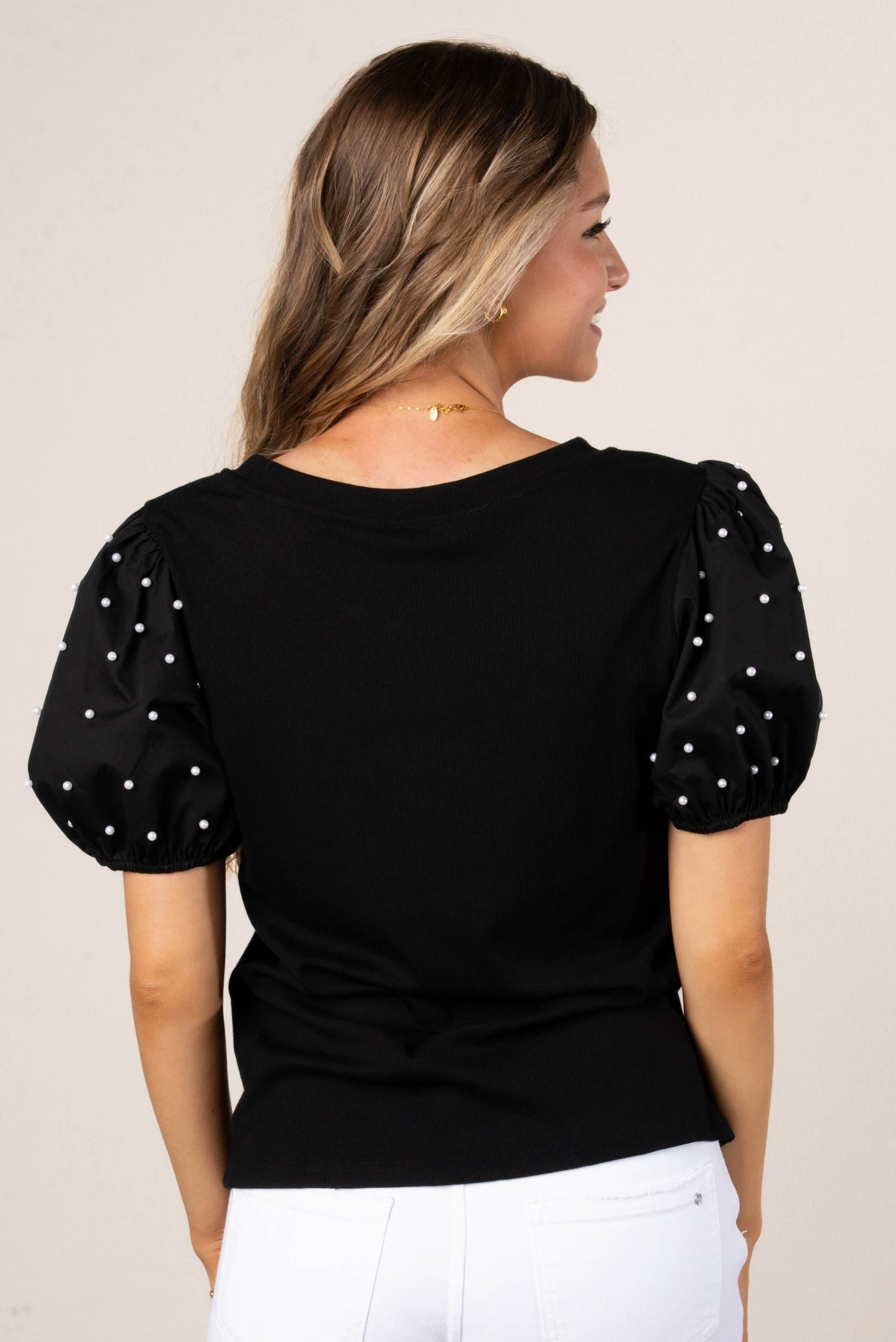 Georgia Mae Pearl Embellished Sleeve Top
