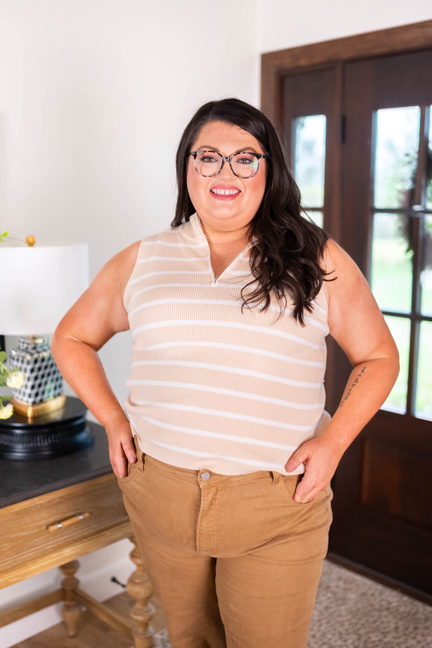 Striped Sleeveless Quarter Zip Sweater *Final Sale*