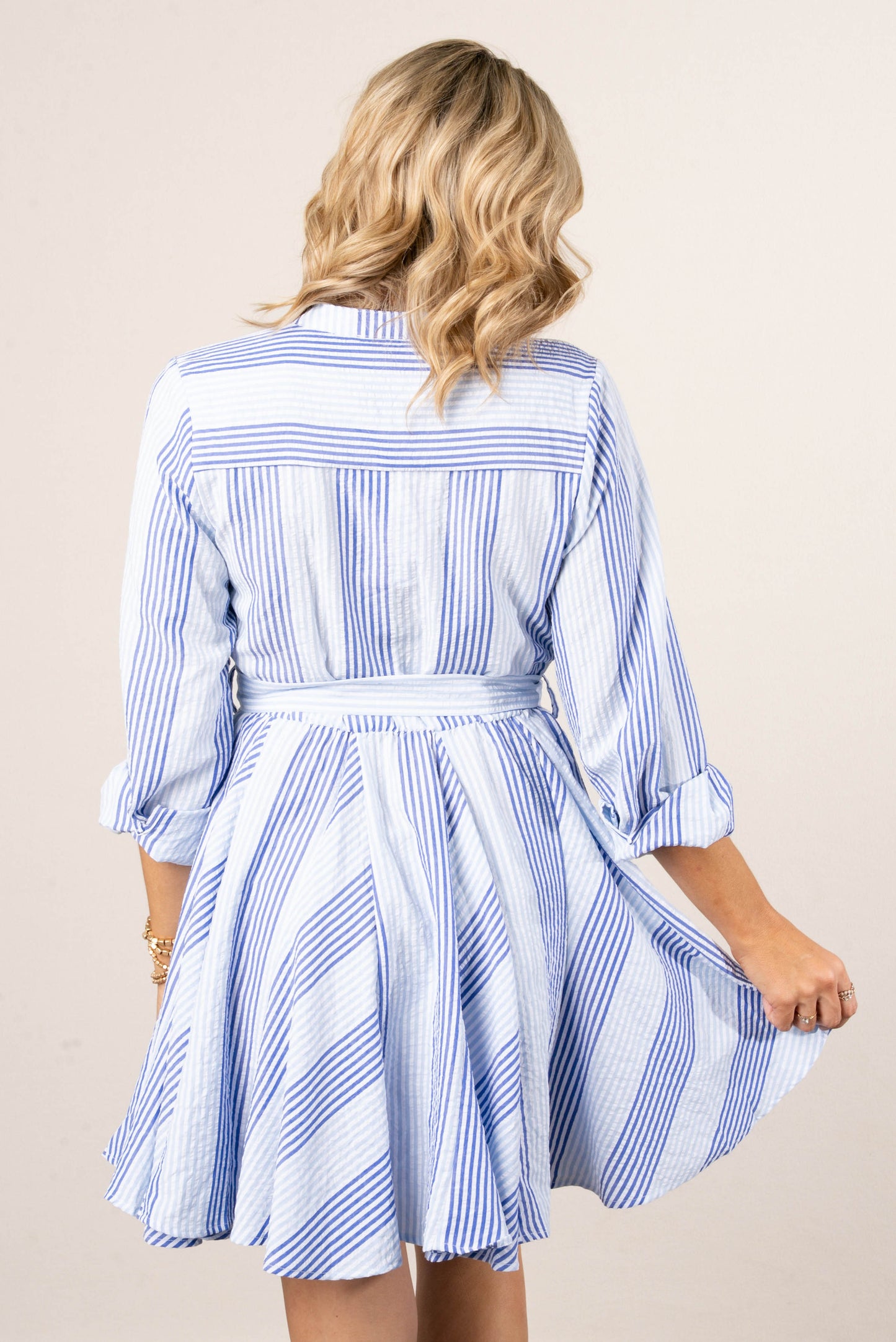 Striped Flutter Hem Shirt Dress