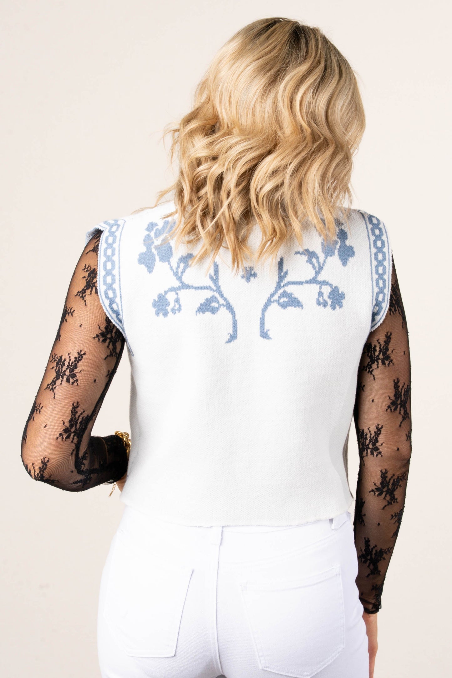 Floral Bow Front Sweater Vest