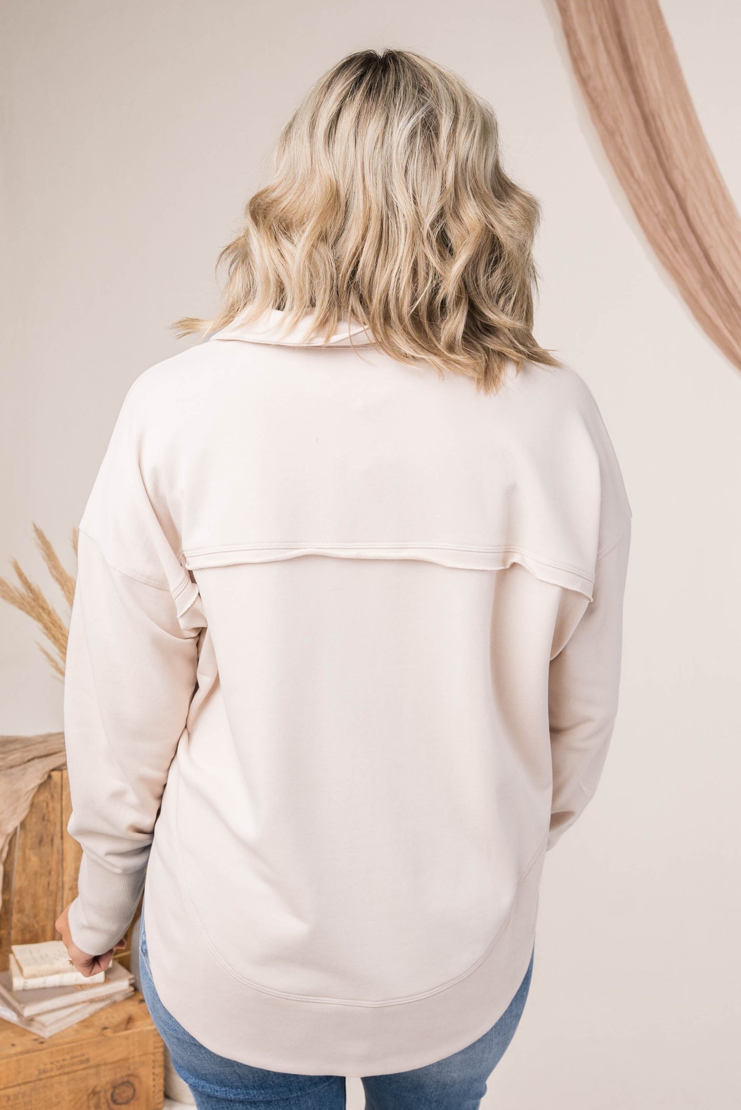 Grommet Neck Thumbhole Pullover