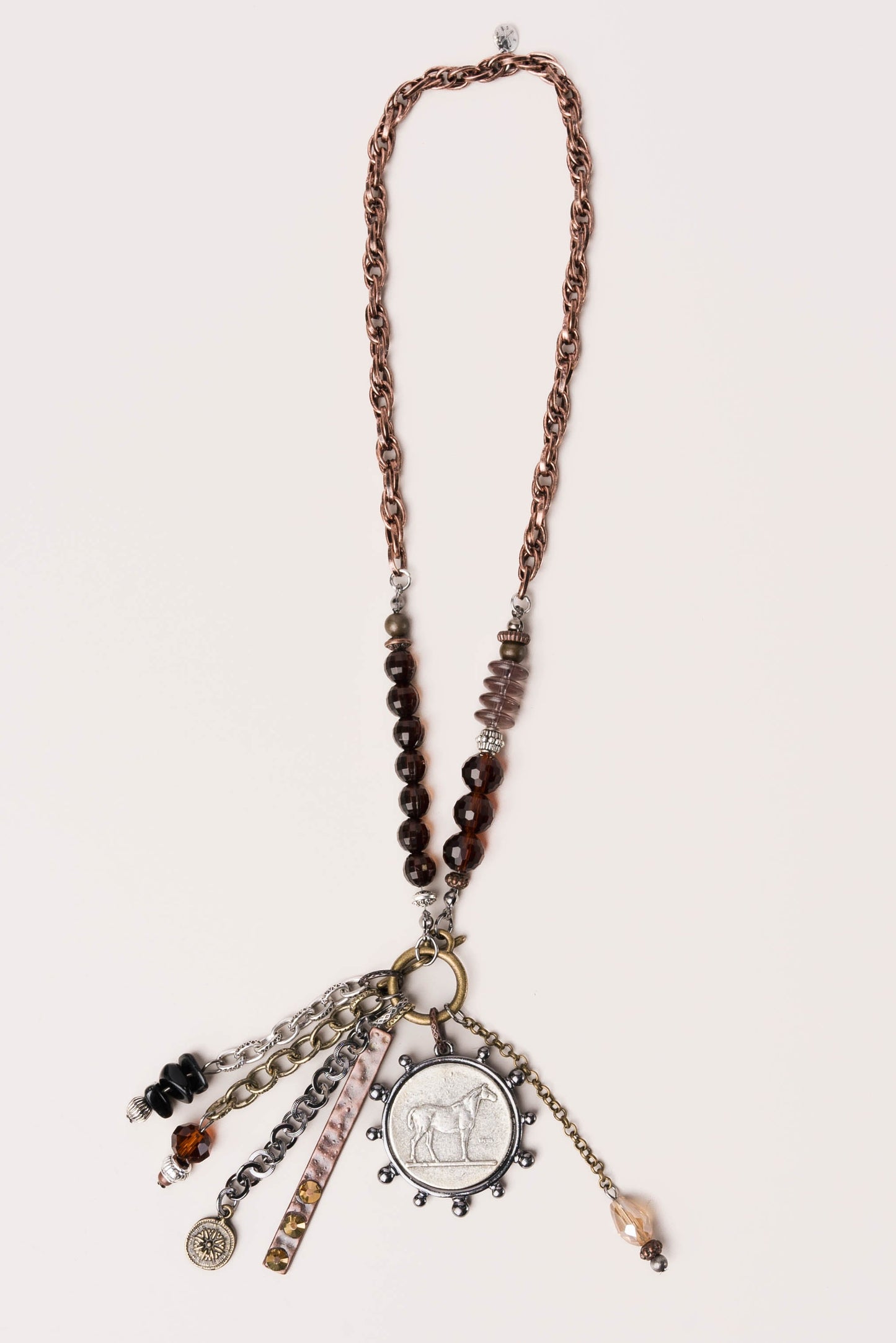 Mixed Charm + Equestrian Coin Pendant Necklace