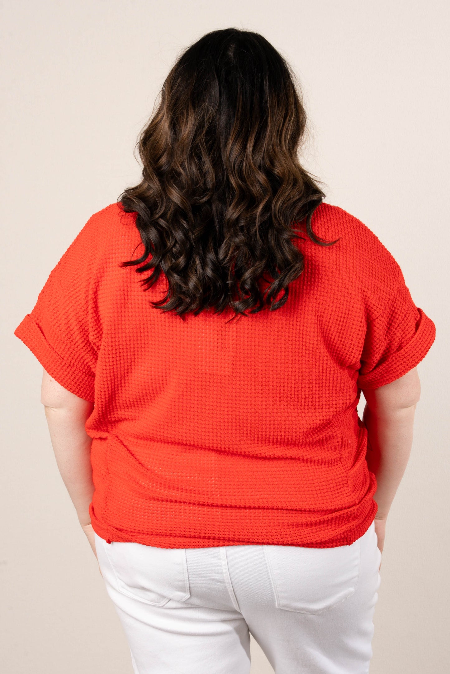 Waffle Knit Cuffed Sleeve Top