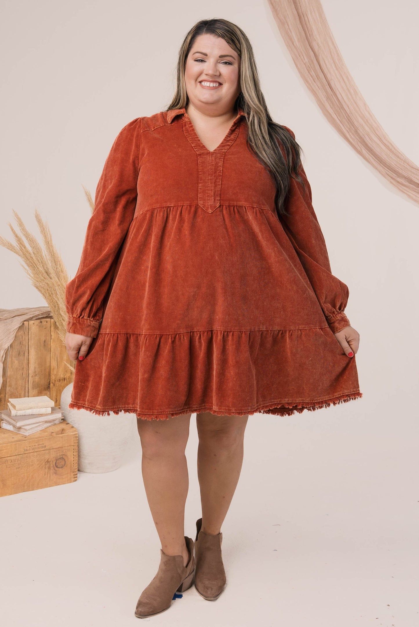 Washed Corduroy Tiered Dress