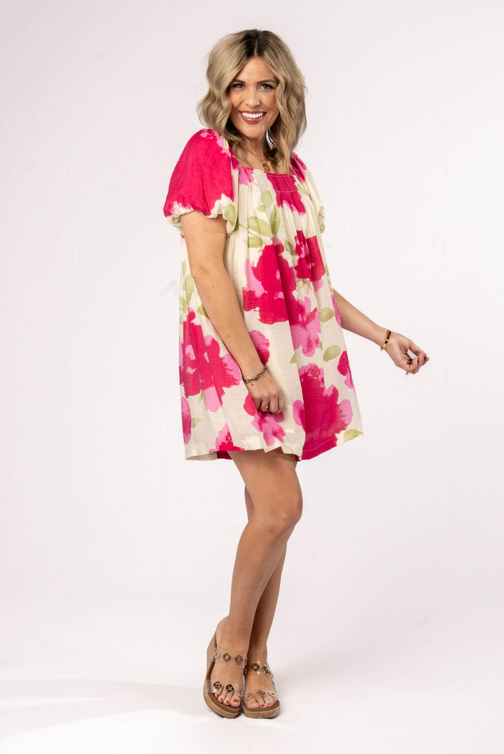 Floral Watercolor Square Neck Dress