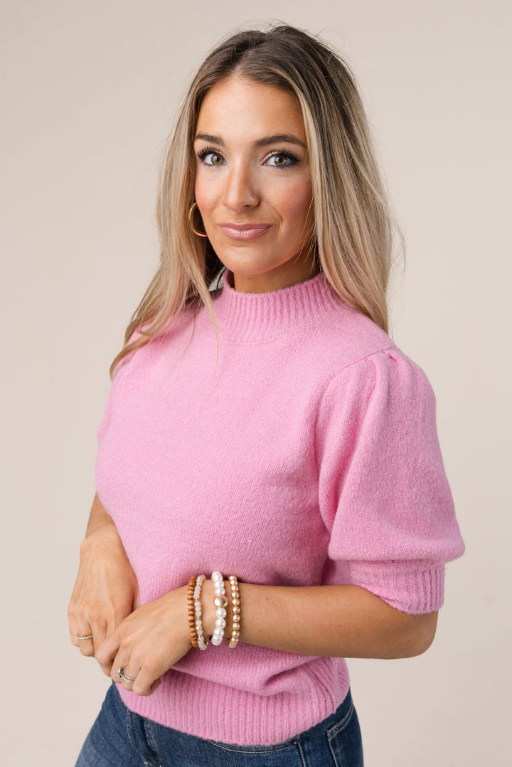 Puff Sleeve Mock Neck Sweater