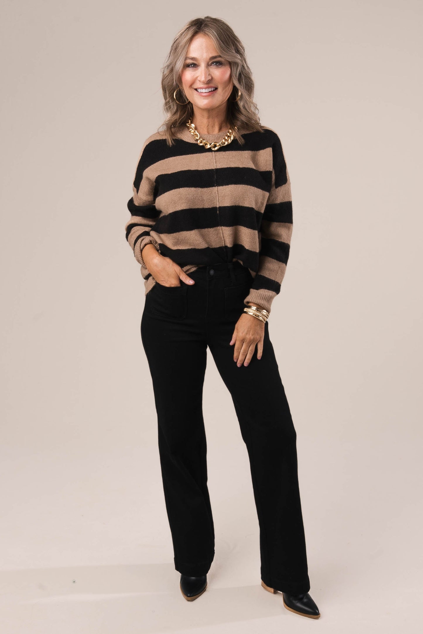 Striped Front Seam Sweater