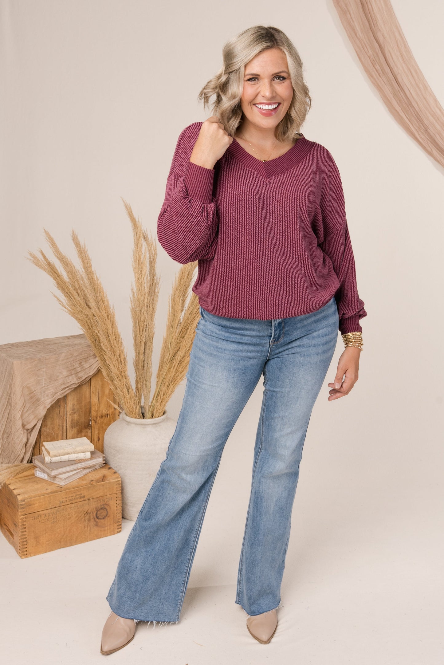 Ribbed Double V-Neck Top *Final Sale*