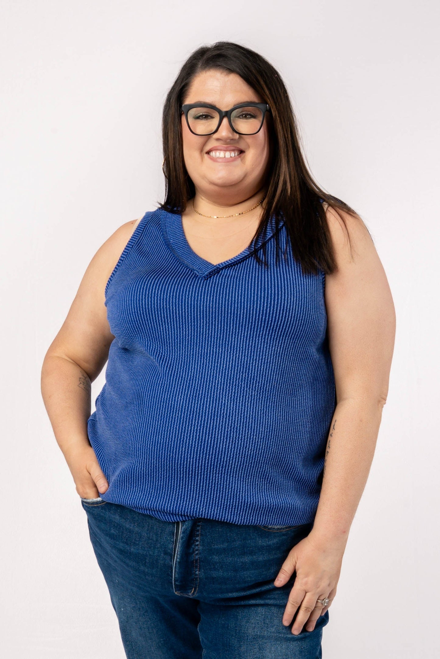 Corded Rib V-Neck Tank