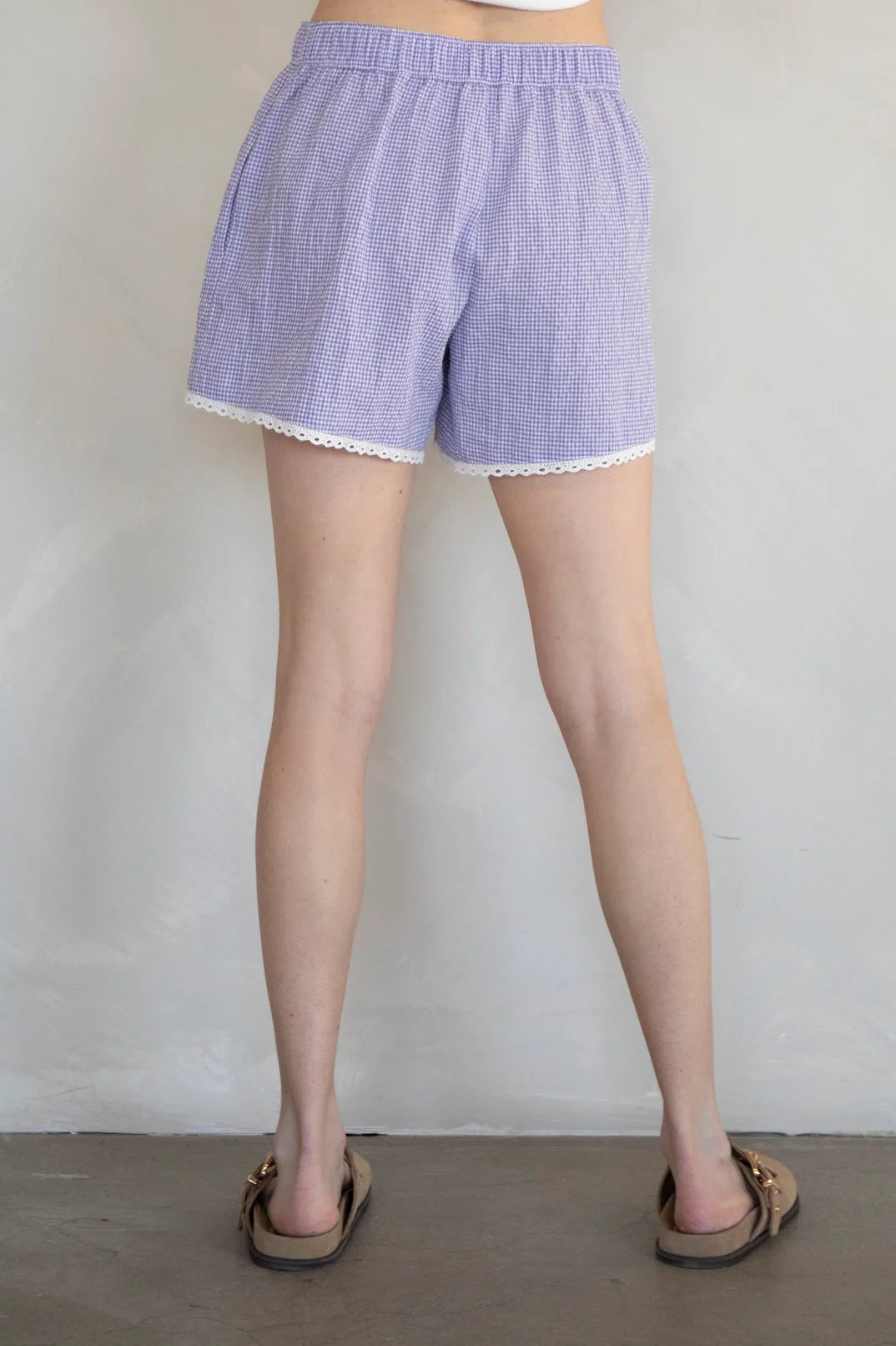 Gingham Boxer Shorts W/ Lace Trim