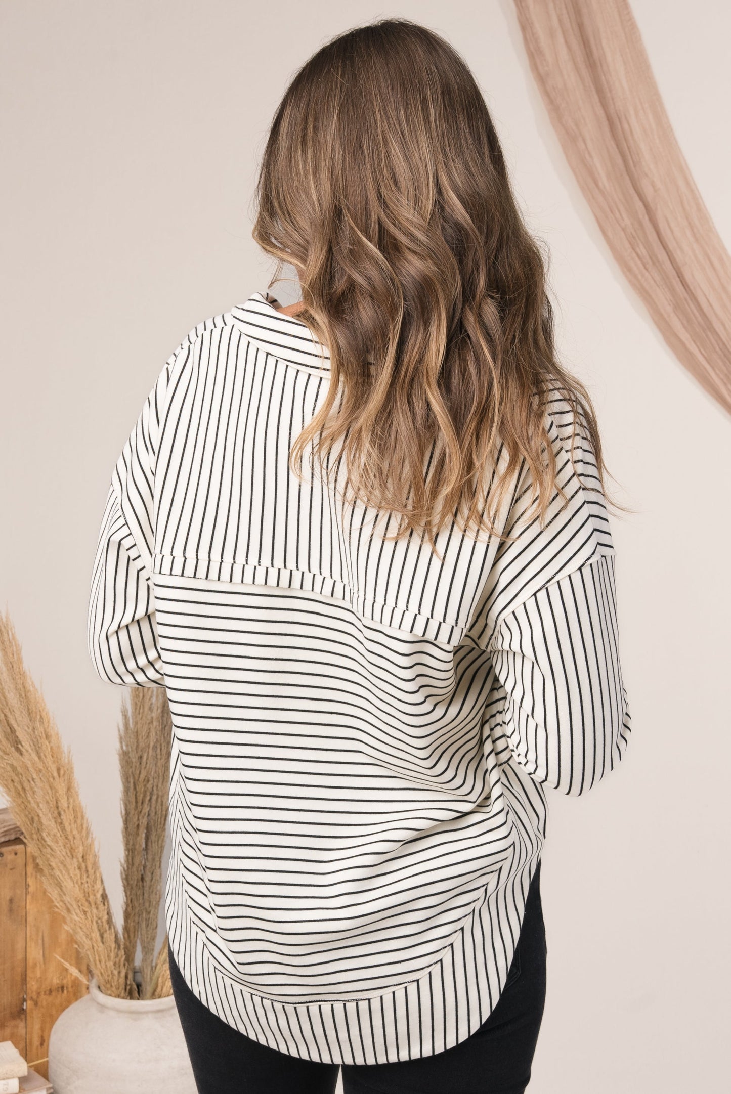 Striped Grommet Neck Pullover
