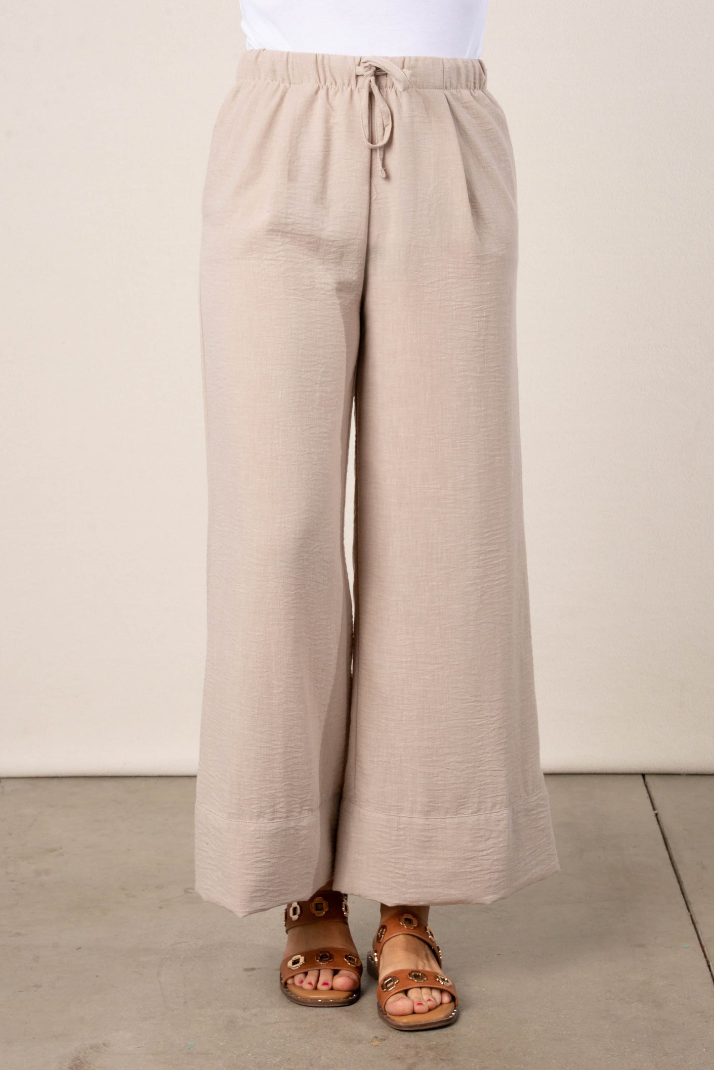 Textured Drawstring Palazzo Pants