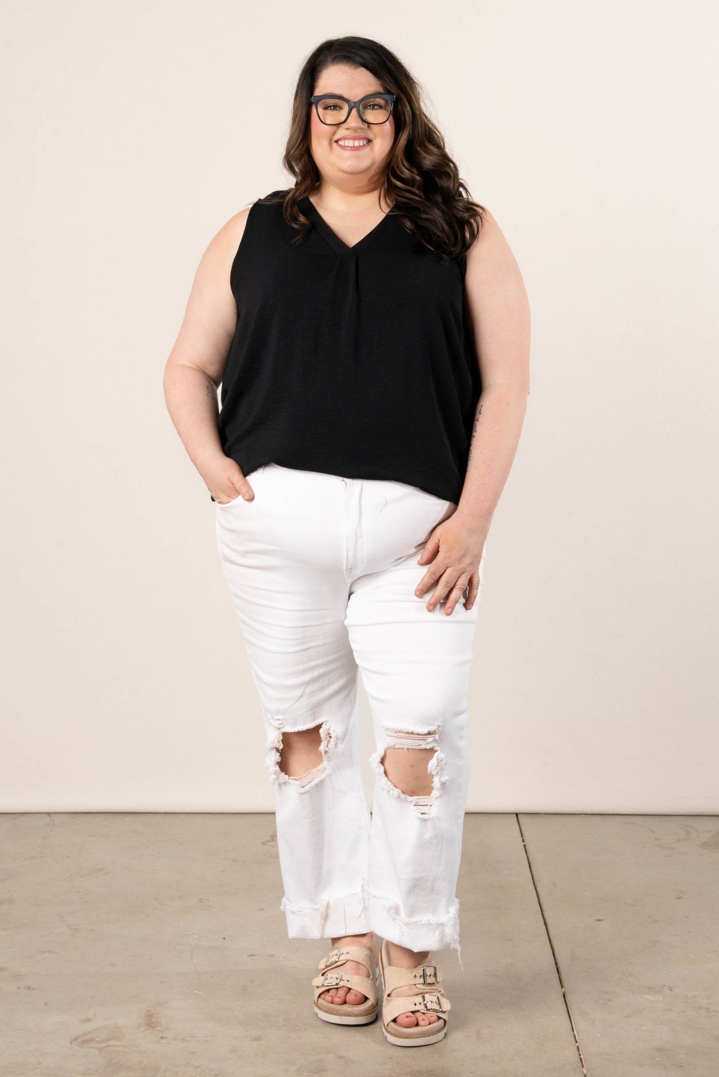 Pleat Front Sleeveless Blouse *Final Sale*