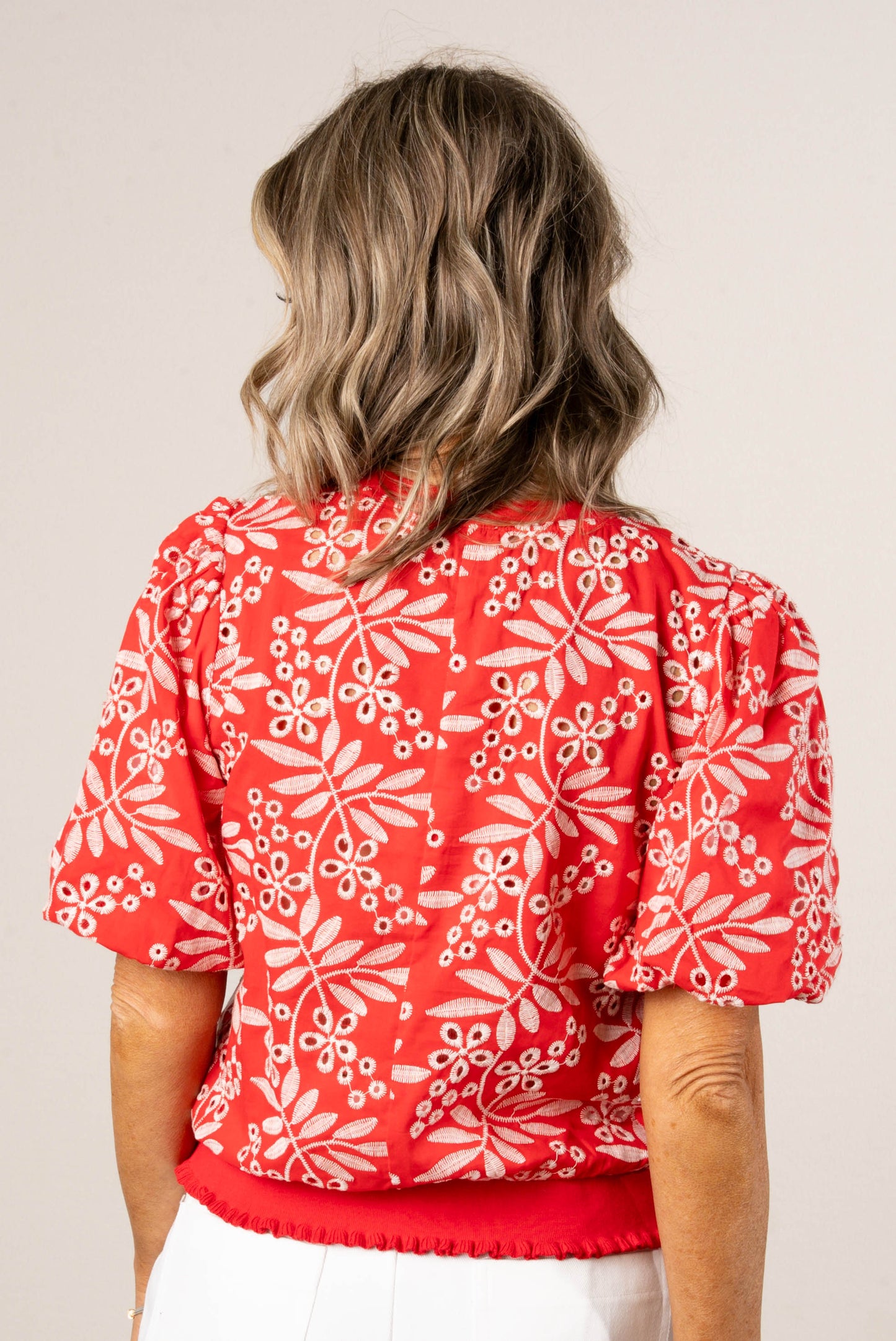 Leaf Embroidered Eyelet Top