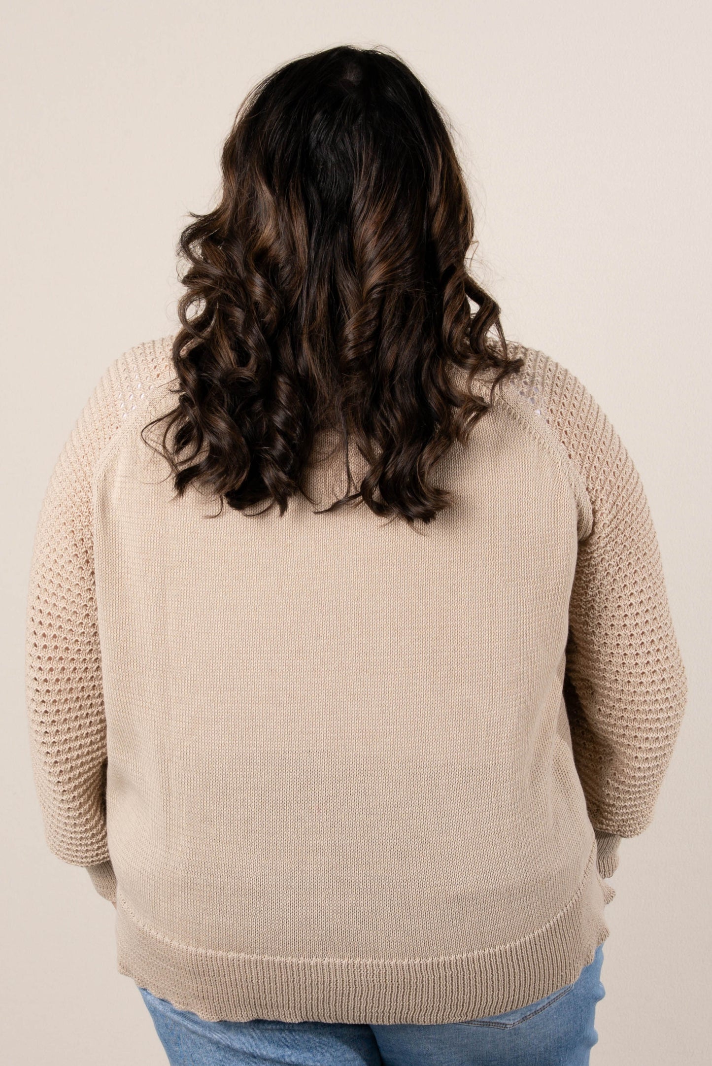 Raglan Open Knit Sleeve Top