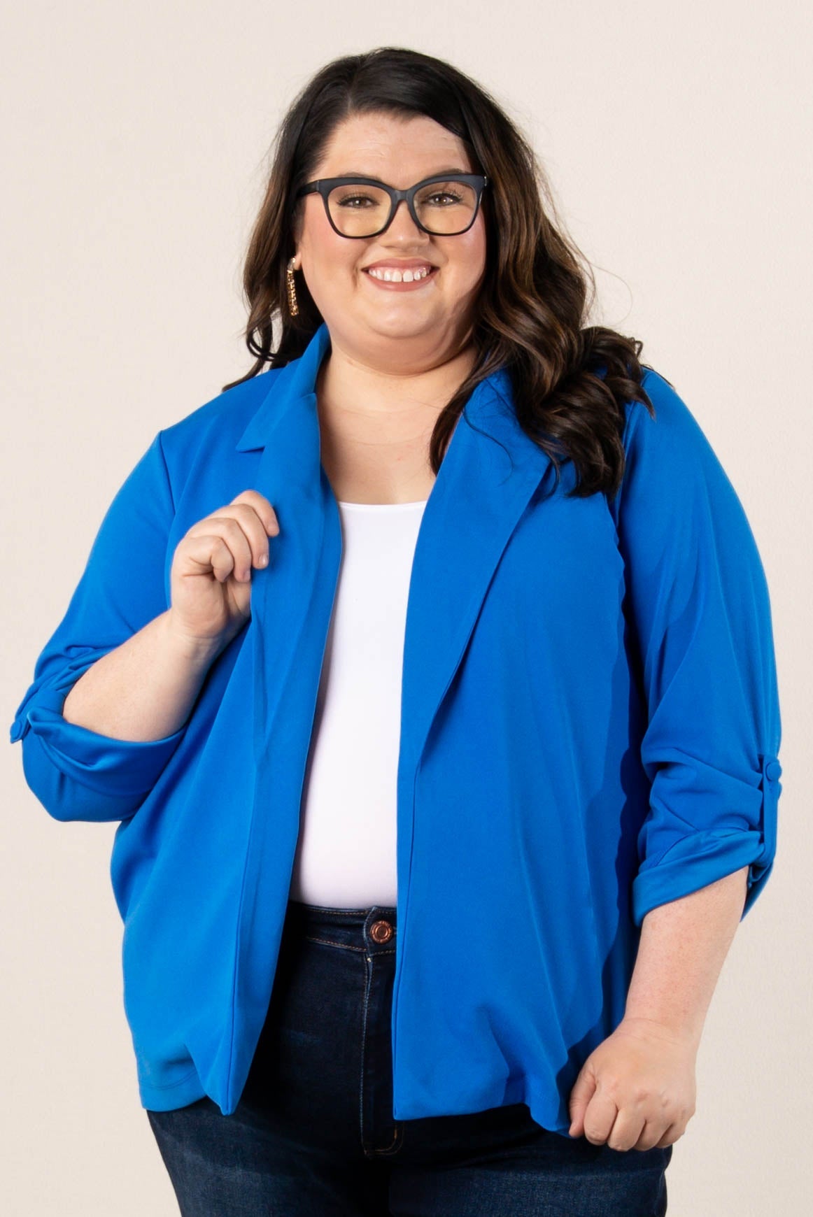 Open Front Tab Sleeve Blazer