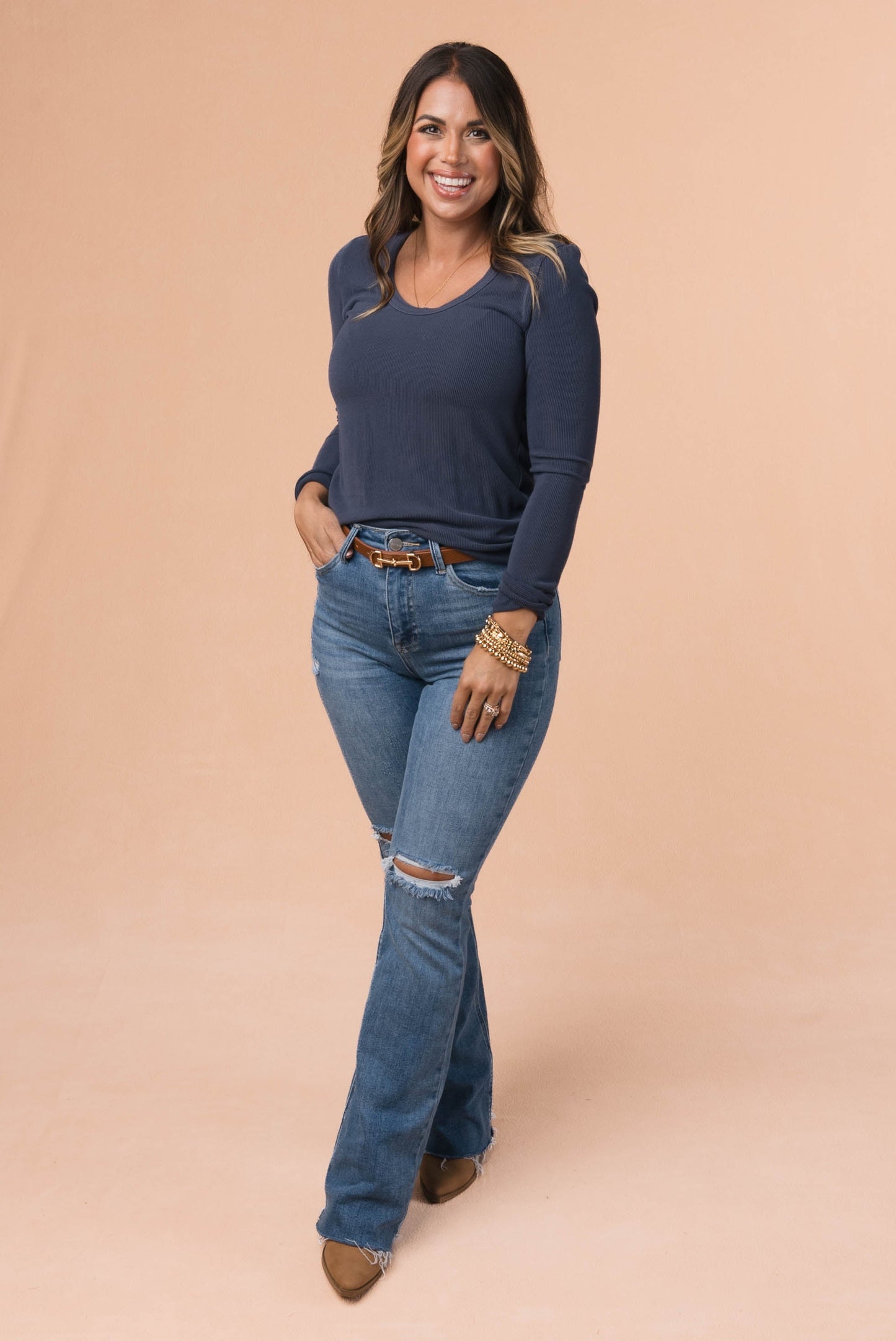 Fine Ribbed Scoop Neck Top