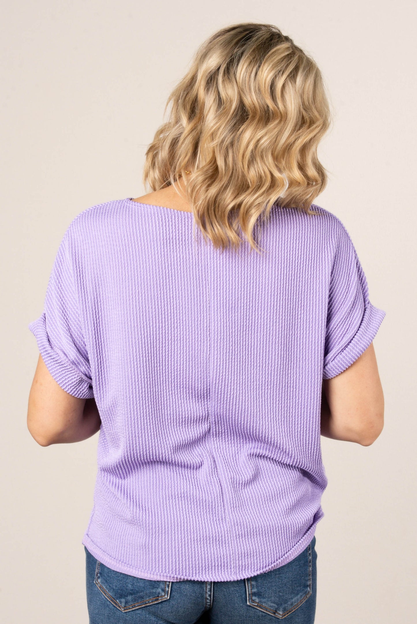 Ribbed Cuff Sleeve Dolman Top