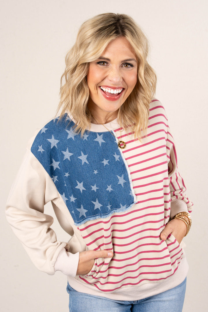 Patchwork American Flag Pullover