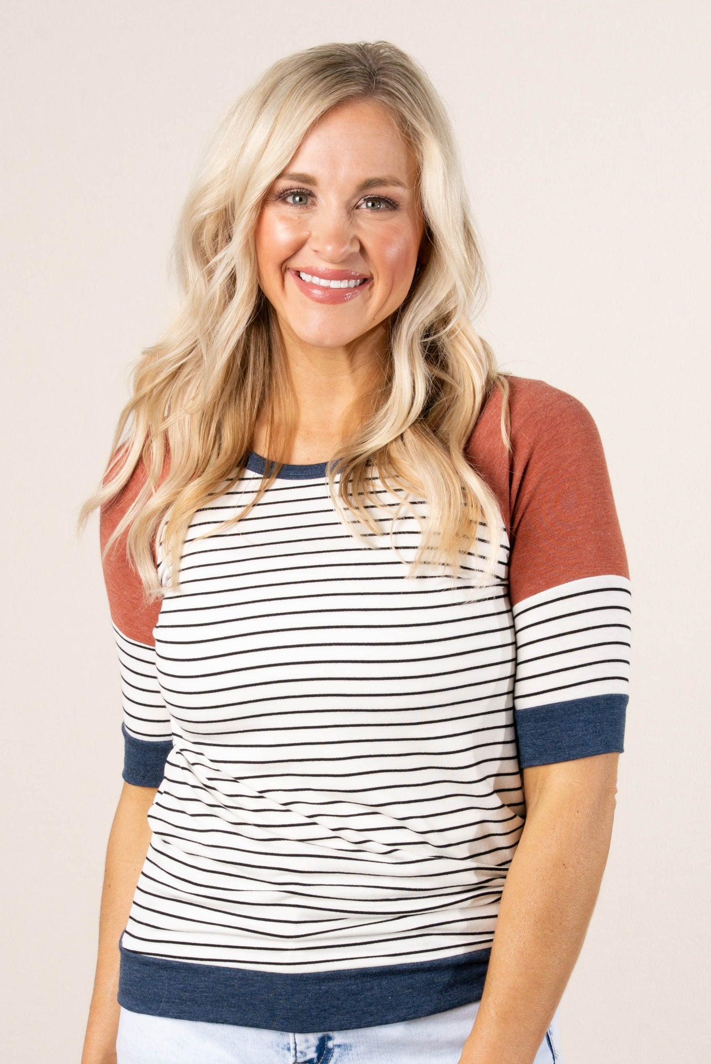 Striped Color Block Raglan Top - Rust