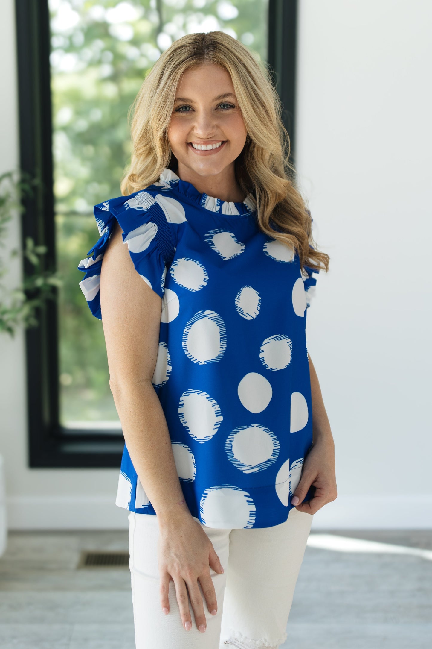 Polka Dot Ruffle Shoulder Top *Final Sale*