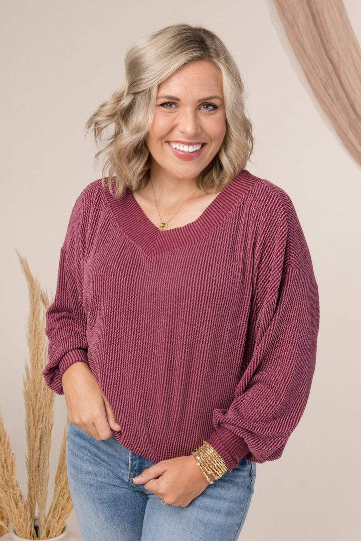 Ribbed Double V-Neck Top *Final Sale*