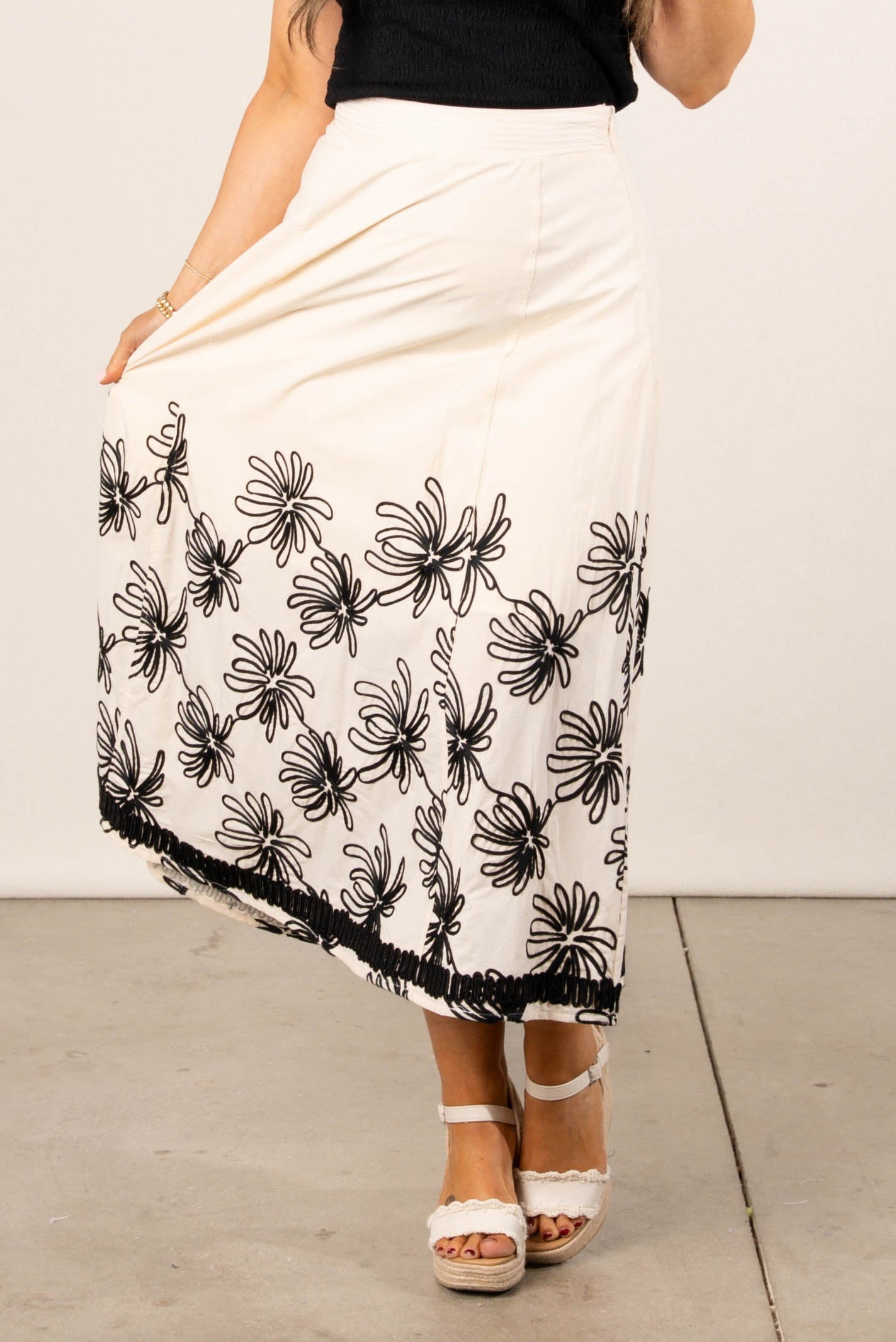 Floral Embroidered Midi Skirt