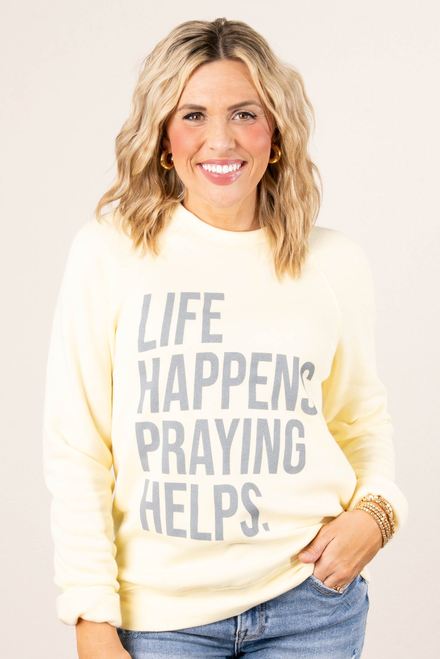 Life Happens Praying Helps Graphic Sweatshirt