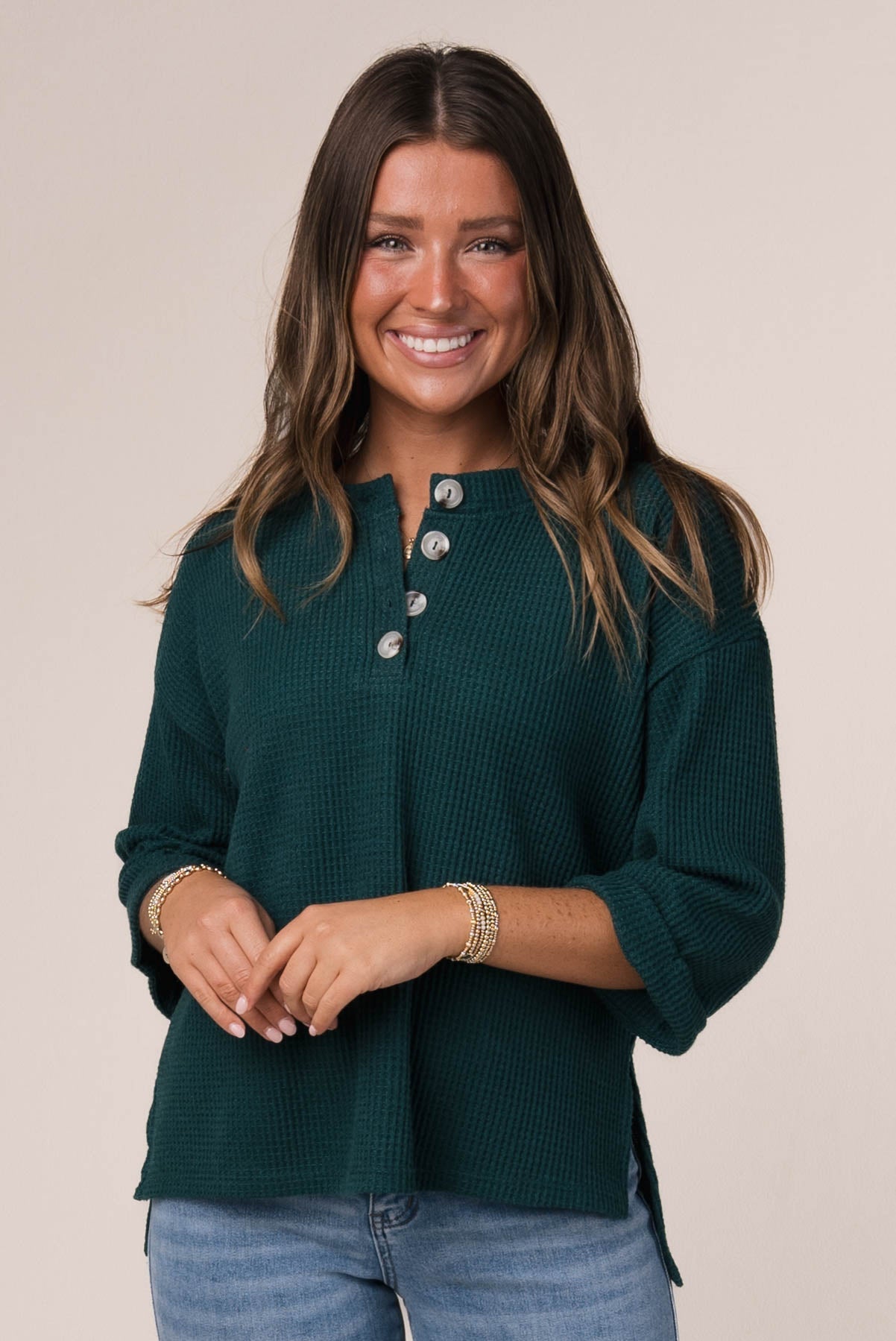 Waffle Knit Henley Top *Final Sale*