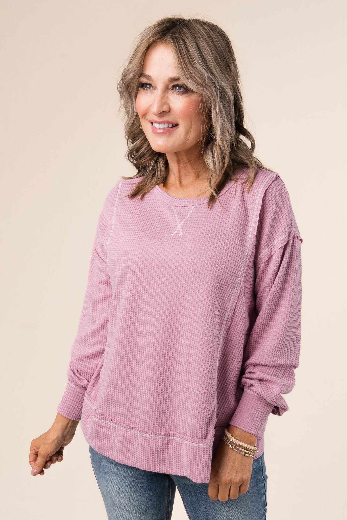 Waffle Knit Top Stitch Top *Final Sale*