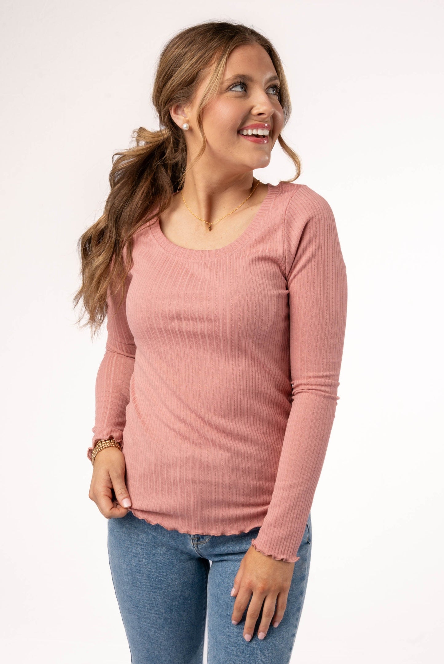 Textured Knit Lettuce Hem Top