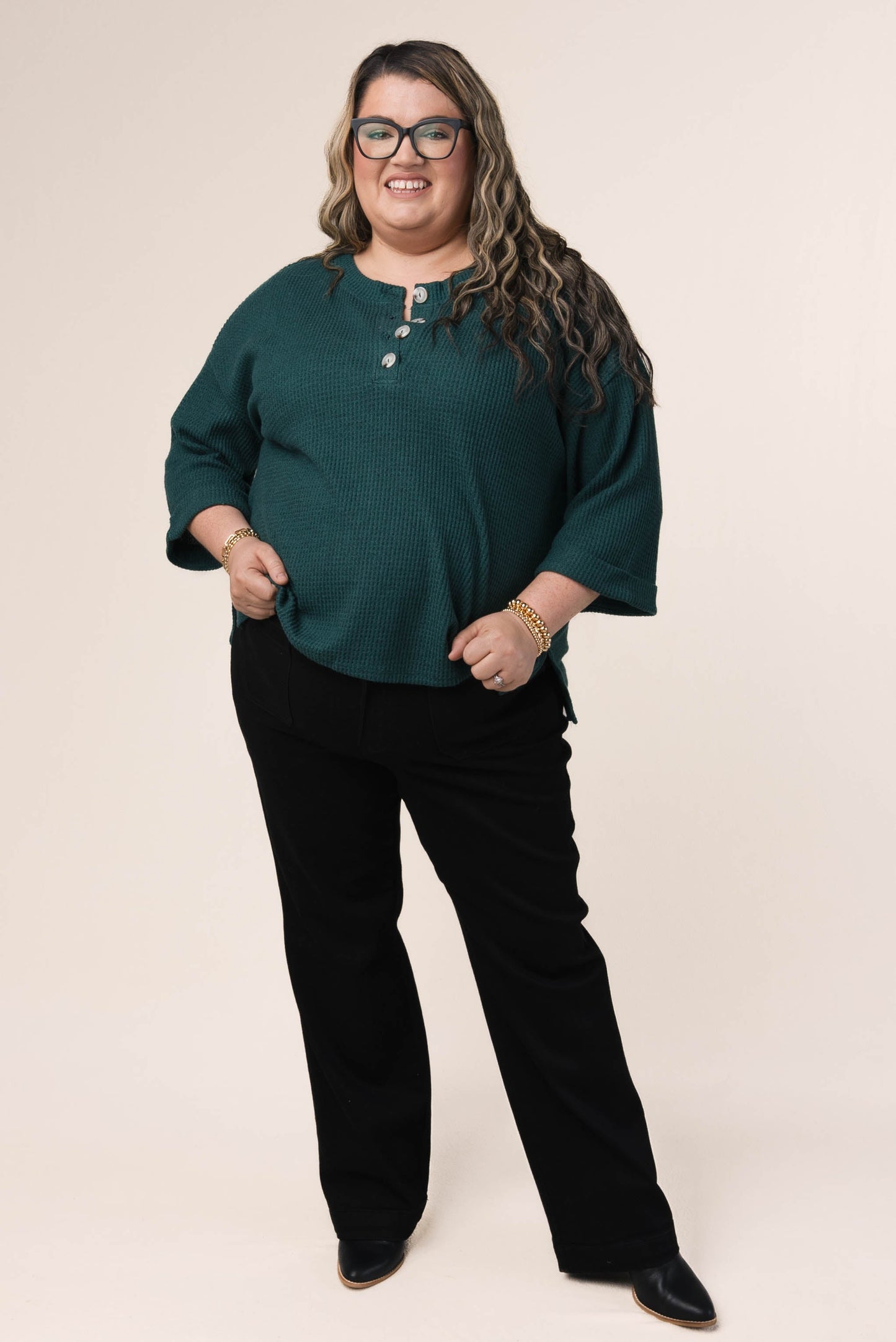 Waffle Knit Henley Top *Final Sale*