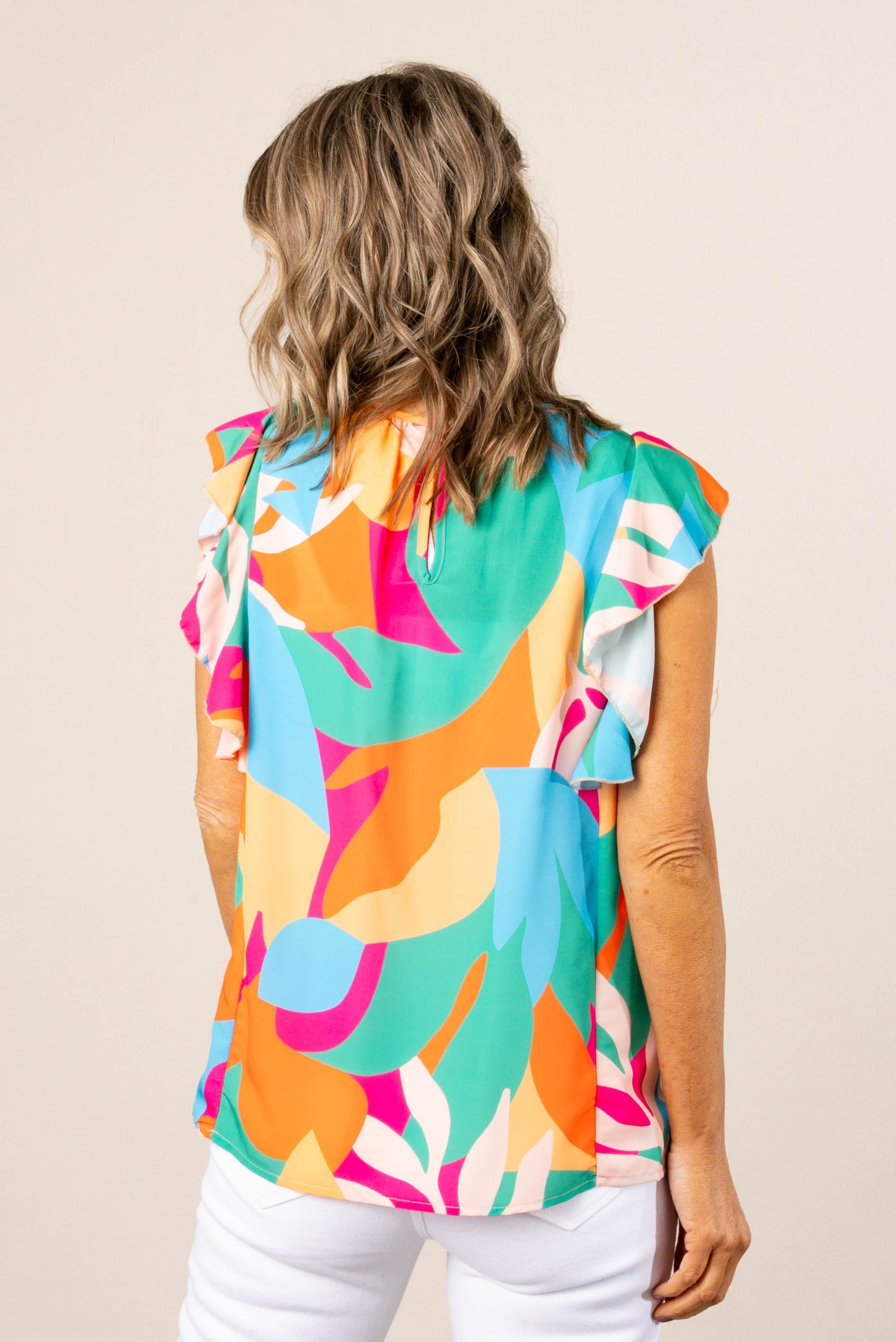Tropical Ruffle Detail Top