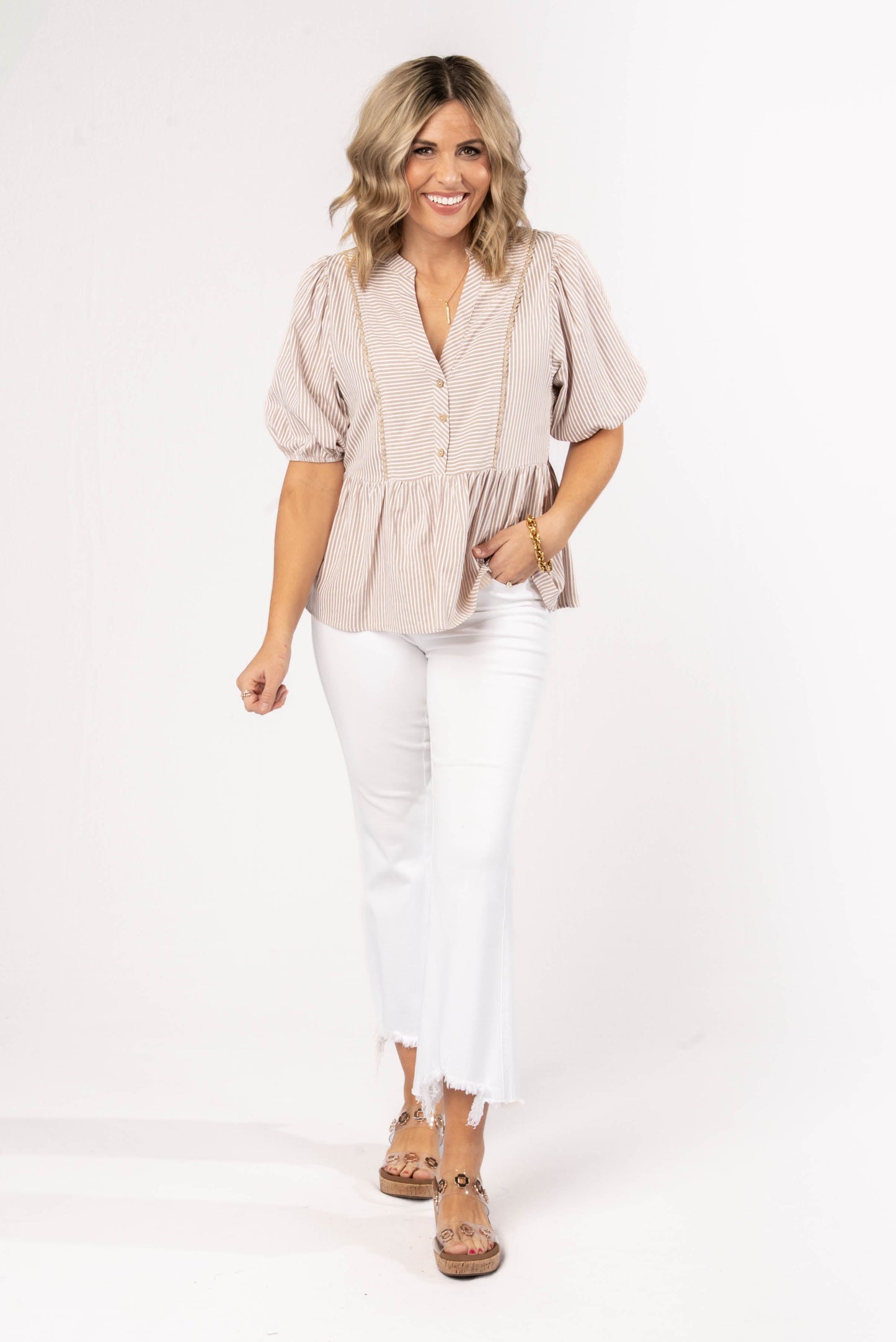 Striped Lace Trim Peplum Top