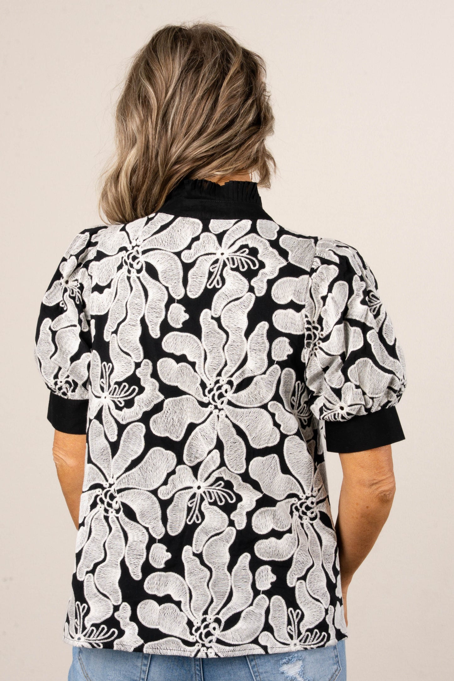 Floral Embroidered Eyelet Blouse