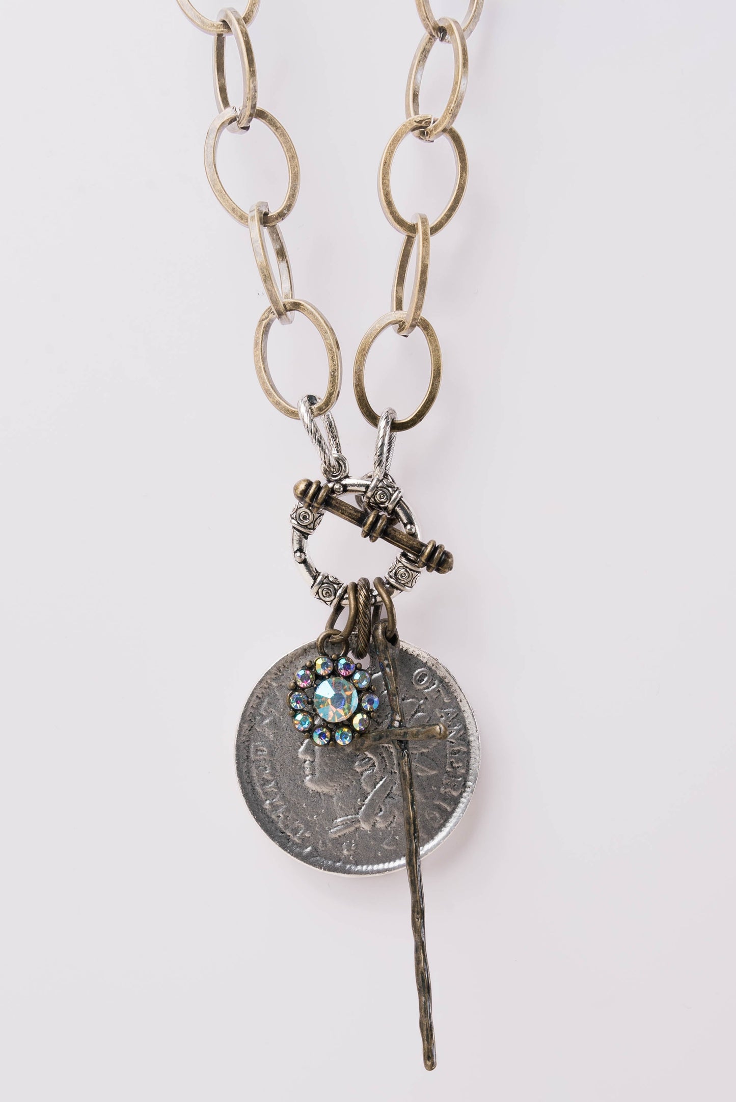 Mixed Chain Coin + Charm Pendant Necklace