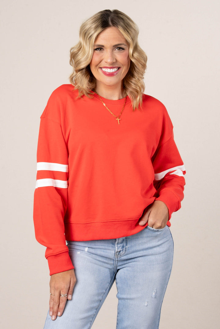 Varsity Stripe Drop Shoulder Pullover