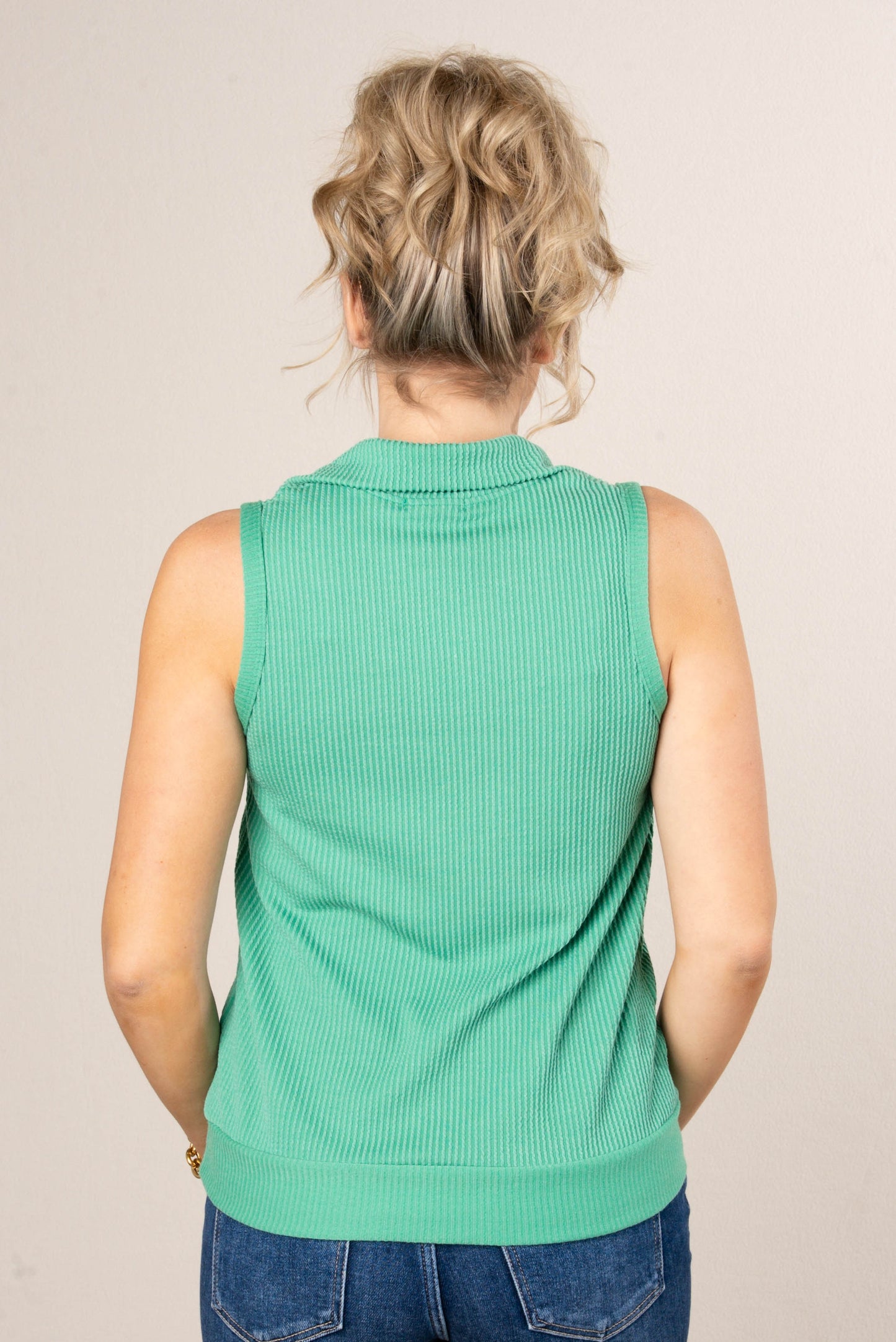 Ribbed Half Zip Sleeveless Top