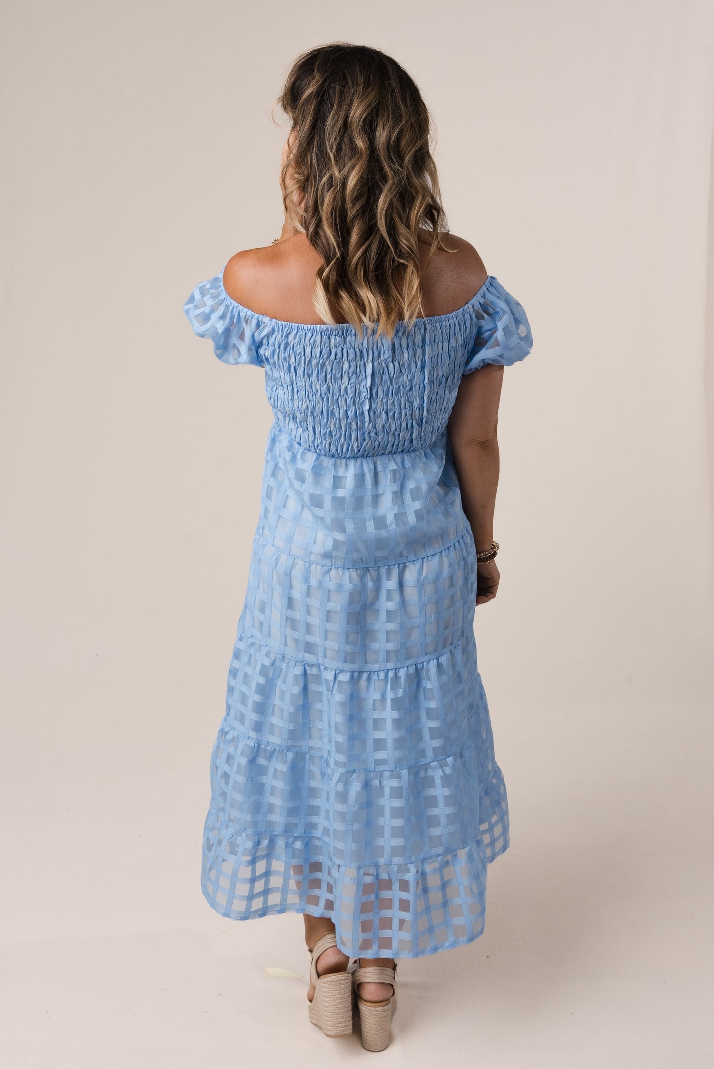 Chiffon Windowpane Smocked Midi Dress *Final Sale*