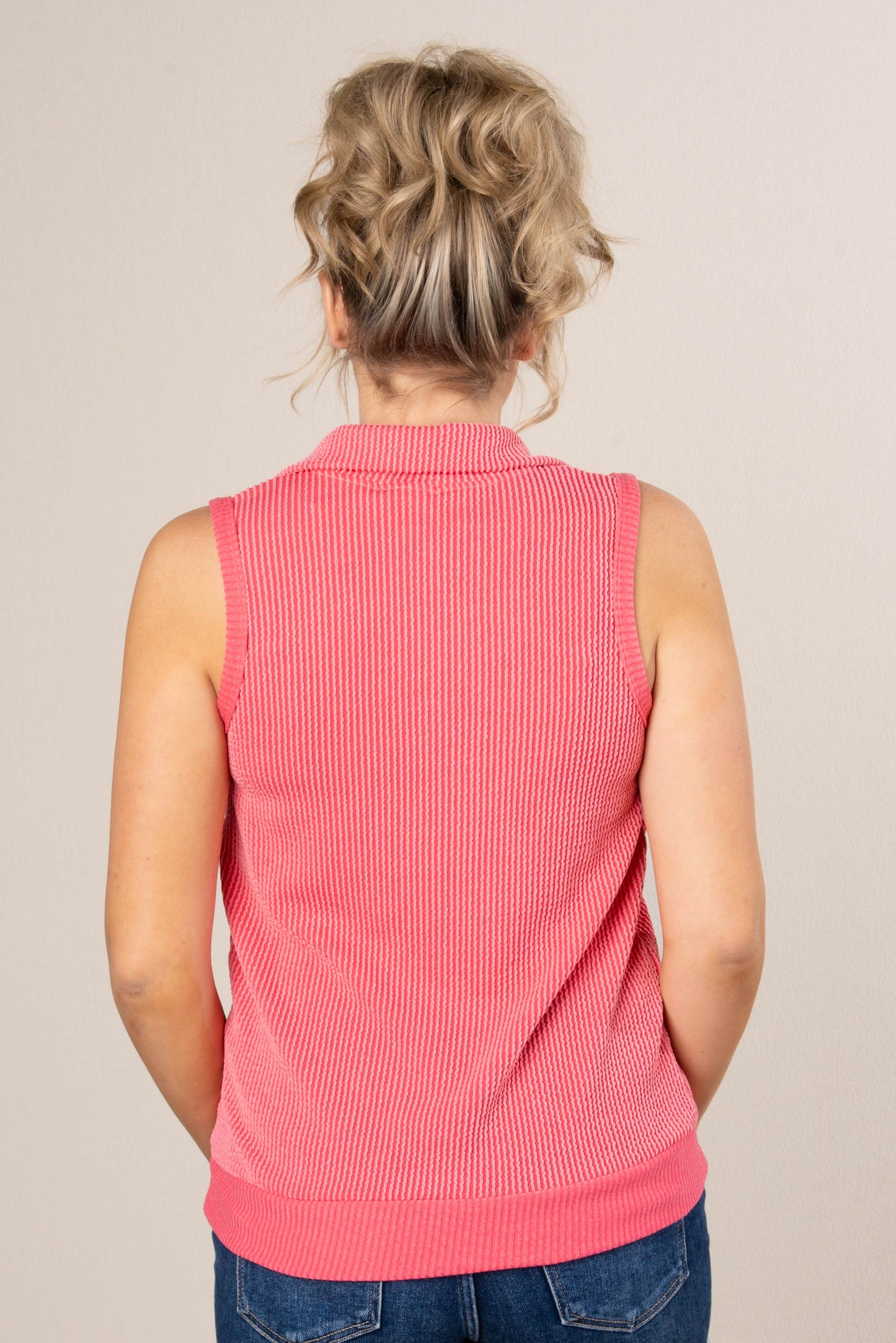Ribbed Half Zip Sleeveless Top