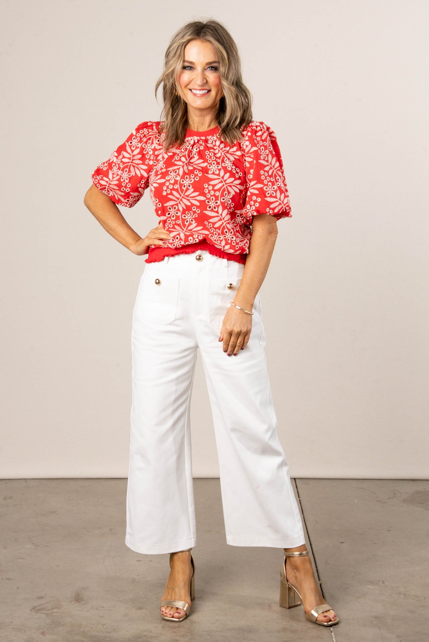 Leaf Embroidered Eyelet Top