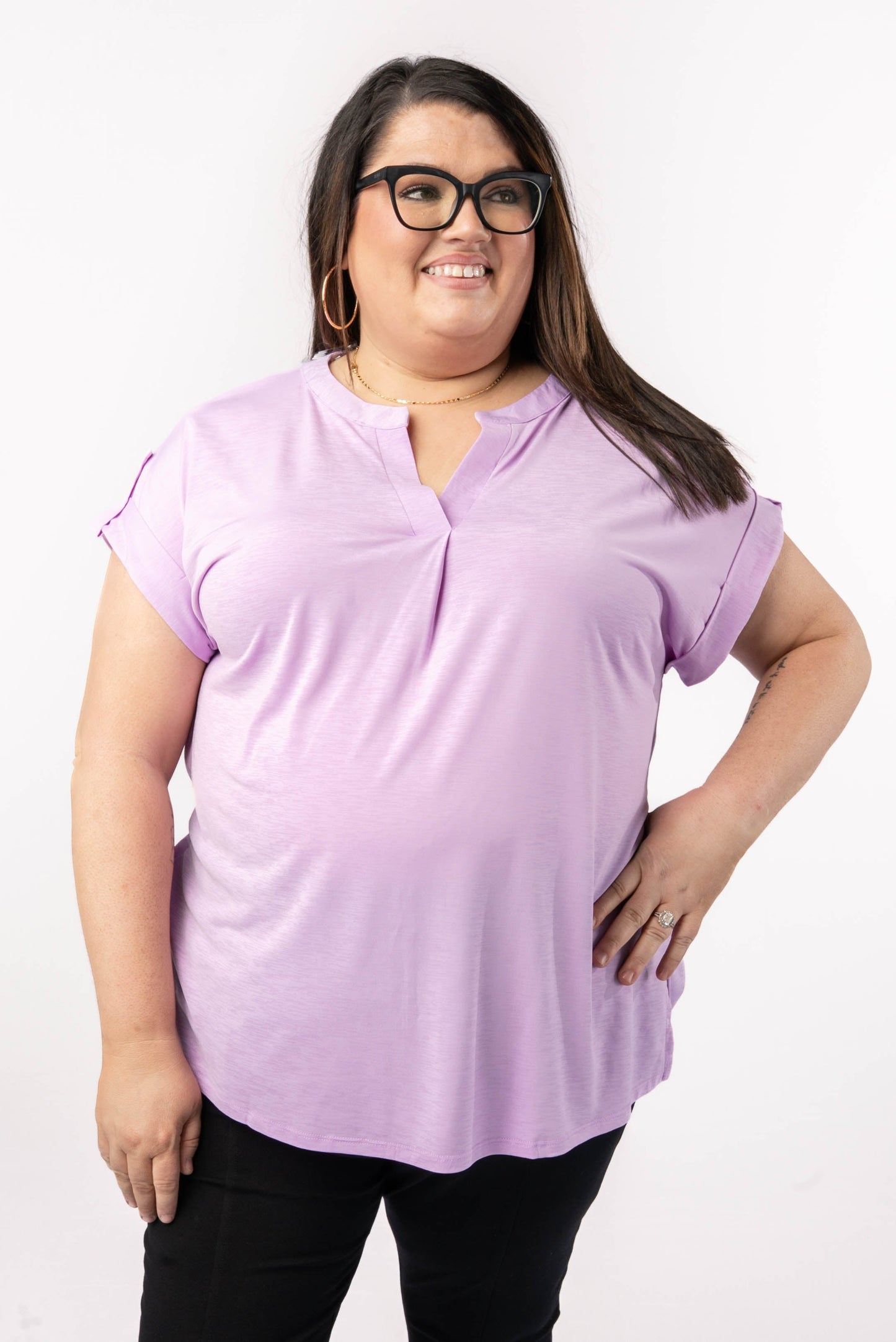 Liz Solid Short Tab Sleeve Top
