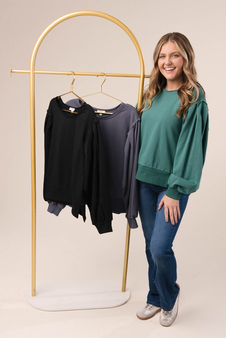 Raw Edge Peasant Sleeve Top *Final Sale*