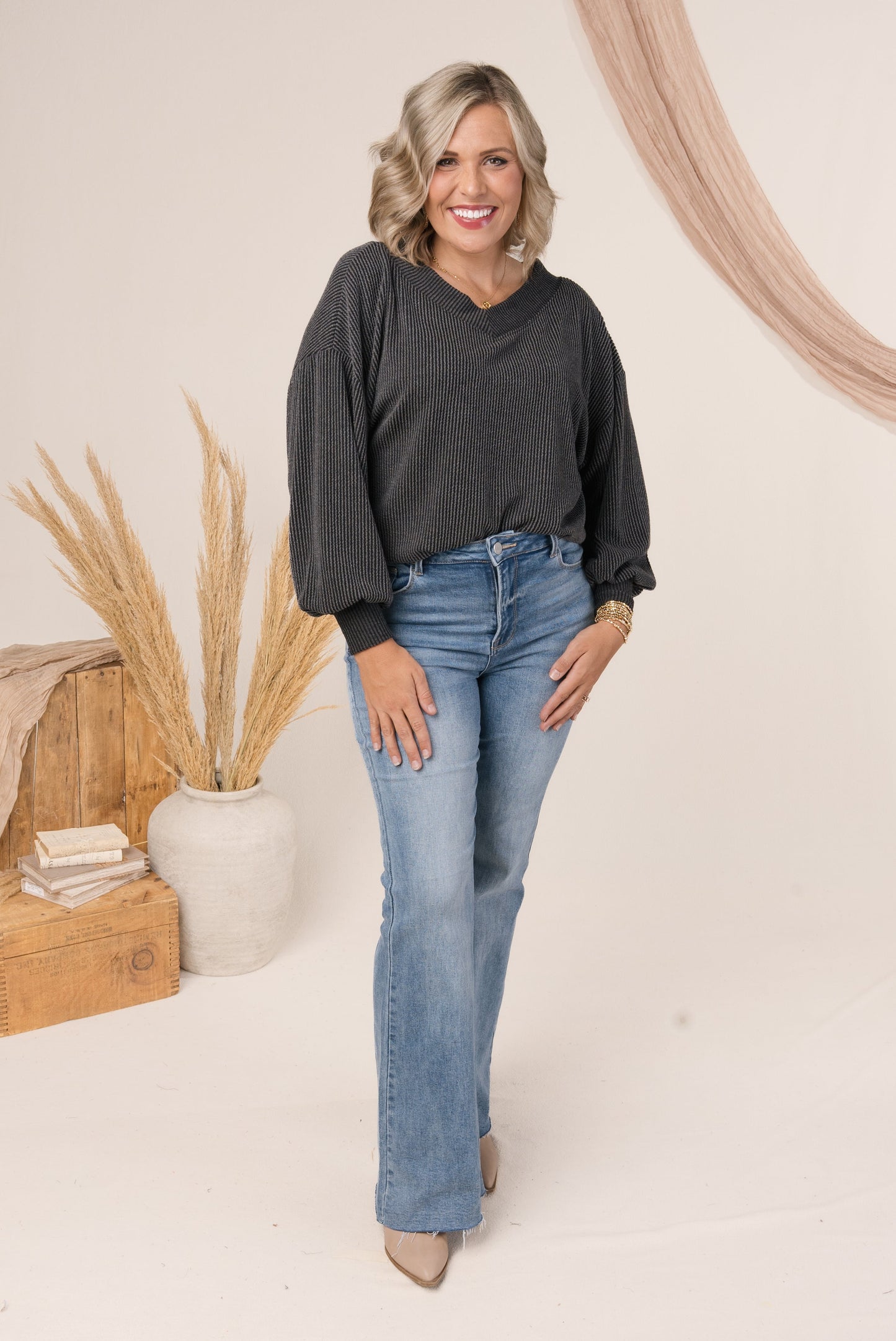 Ribbed Double V-Neck Top *Final Sale*