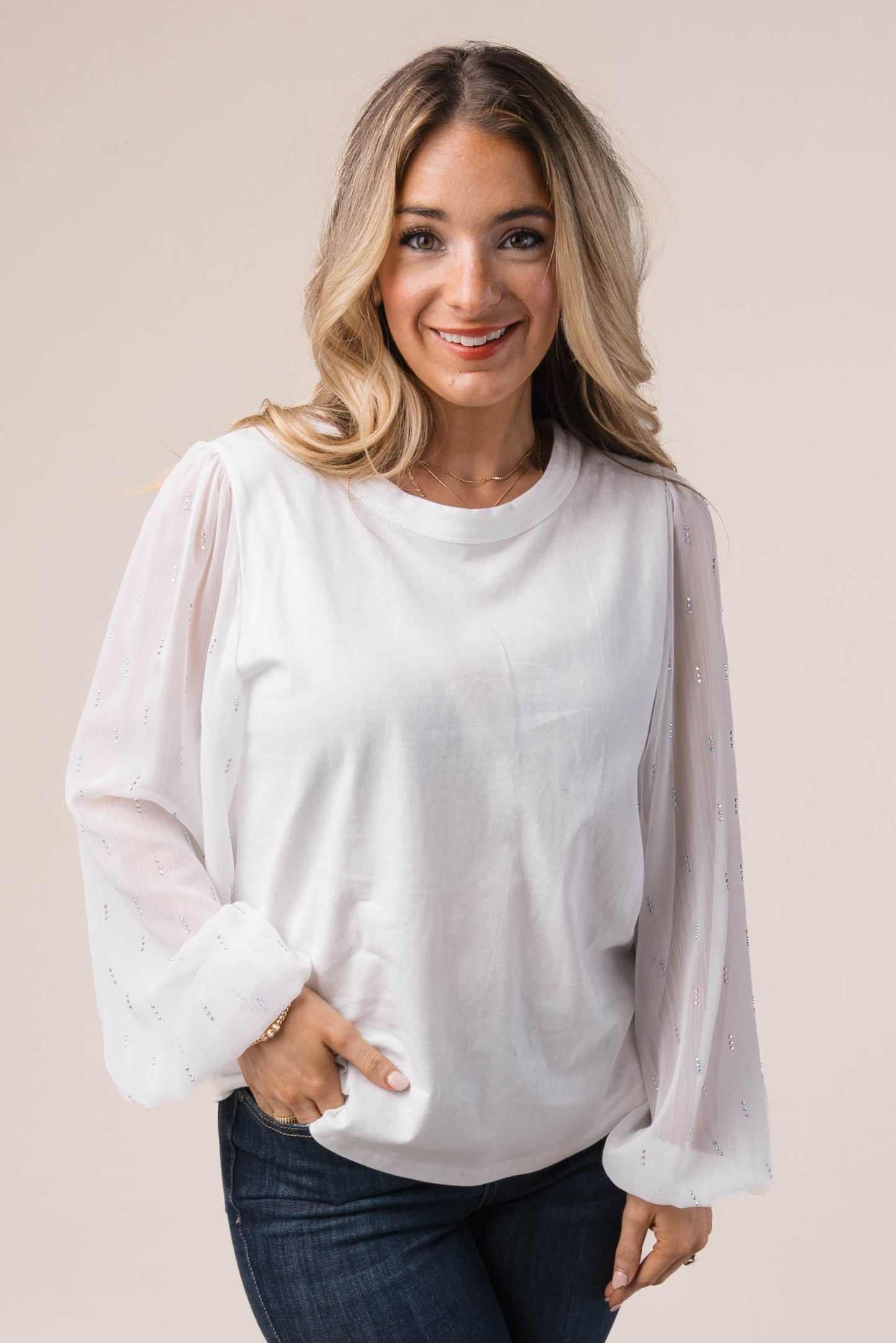 Slub Knit Embellished Sleeve Top *Final Sale*