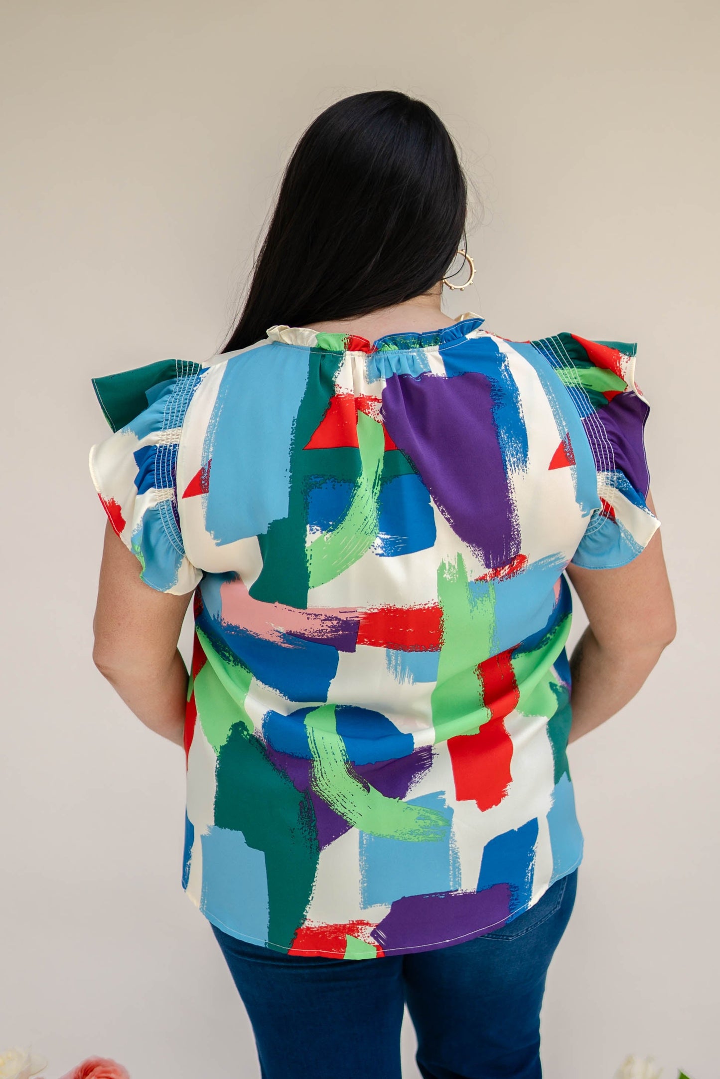 Brush Stroke Tie Neck Blouse *Final Sale*