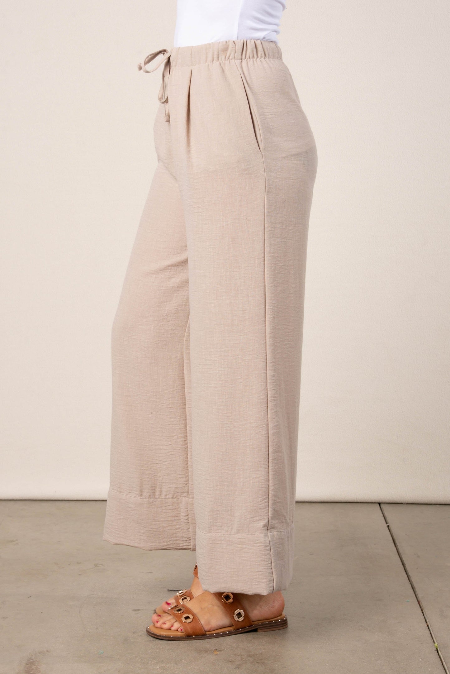 Textured Drawstring Palazzo Pants