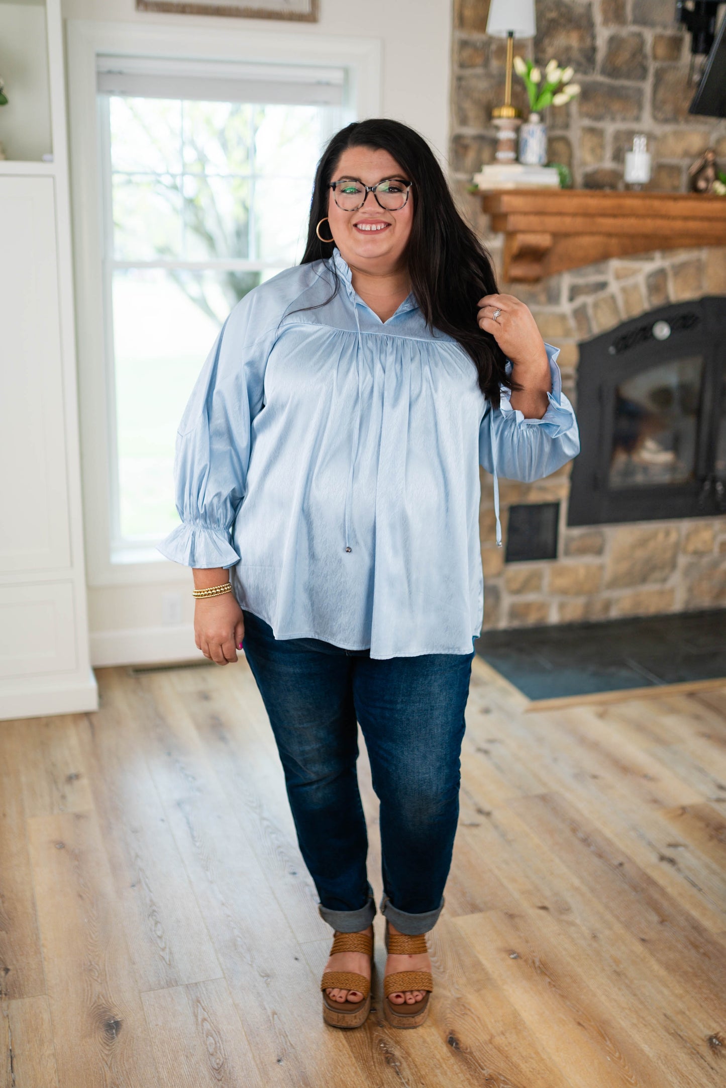 Satin Frill Tie Neck Blouse *Final Sale*